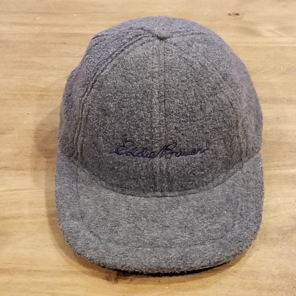 Vintage Eddie Bauer Hat One Size Gray Fleece Made USA 90s Winter Outdoor